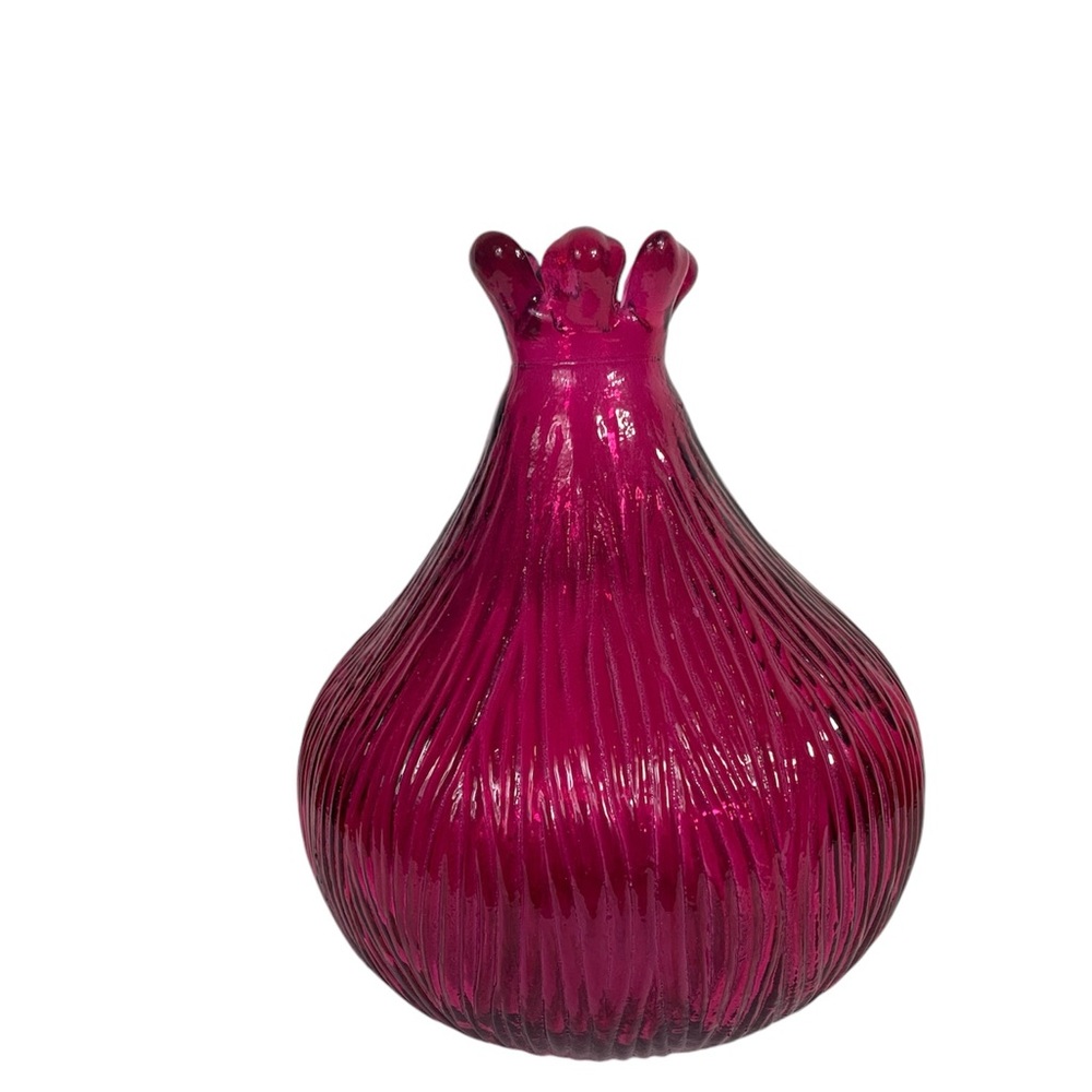 Cranberry Ribbed Potbelly Vase 6 finger opening